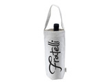 A drink bottle bag in white with a logo, designed for wine, featuring a convenient handle.