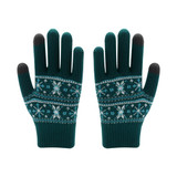 Adults Jacquard gloves in teal with a snowflake pattern and dark grey fingertips. Features a knitted design.