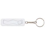 A white recycled plastic phone stand with a fidget toy, attached to a metal keychain.