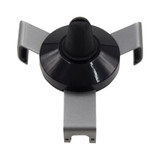 A car phone holder in black and silver, featuring a circular base with adjustable side clamps and a central grip.