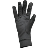 Black touchscreen gloves with a smooth finish and textured grip on the fingertips, featuring a snug fit.