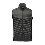 A men's thermal vest in dark green with a padded design and a zip-up front. The vest features a logo.