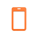 An orange ABS double-sided ID card holder featuring a rectangular shape with a top slot for attachment.