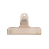 A translucent plastic magnetic clip in a neutral hue with a simple design and a circular hanging hole.