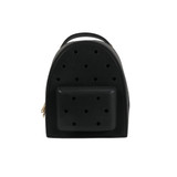 A black EVA Holes Backpack with a rounded shape and perforated detailing. It features a front pocket and a handle.