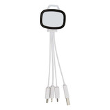 A white 4-in-1 charging cable with a rectangular connector and three detachable tips for various devices.