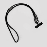A black lanyard with data and charging connectors on each end. It includes a branding logo.