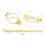 A drink bottle lanyard in yellow, featuring a loop for attachment and a decorative design. Includes a logo.