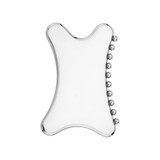 A silver Gua Sha tool with a smooth surface and rounded edges, featuring small rounded protrusions on one side.