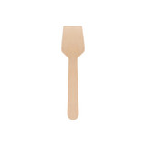 A small disposable birch fork in a light wooden colour, part of a pack of 100 utensils.