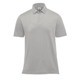A light grey men's polo shirt with a classic collar and short sleeves, featuring a logo on the chest.