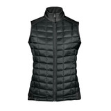 A black thermal softshell vest with a quilted design and a high collar, featuring a front zipper and no sleeves.