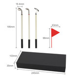 A golf pen gift set featuring three golf club-shaped pens and a black gift box with a red flag.