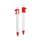 A Caliper Pen in white and red, featuring a measuring scale and a rounded tip, with a logo on the side.