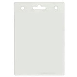 A clear plastic badge holder measuring 110mm W x 160mm H with a slot for attachment at the top.