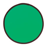 A green flying disc with a brown edge, folded flat for easy storage. Features a logo on the surface.