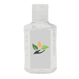 A clear 60ml hand sanitiser gel bottle with a leaf logo, featuring a lemon scent.