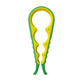 A multi-purpose jar opener featuring a green and yellow design, with a textured grip for easy handling.