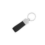 A black PU leather keyring with a metal clasp and silver ring for attaching keys.