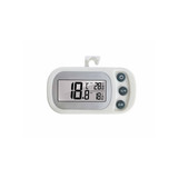 A white ambient thermometer with a large digital display, showing temperature readings and buttons for settings.