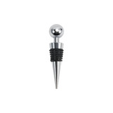 A drink bottle stopper in silver and black, featuring a sleek, pointed design and a spherical top.