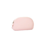 A pink silicone organiser pouch with a curved zipper design. It features a silver-tone zipper pull and has no visible branding.