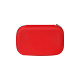 A red hard shell case featuring a zip closure and a logo, designed to hold first aid supplies.