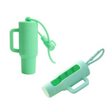 A green lip balm holder keychain featuring a handle and a secure attachment for easy carrying.