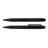 A sleek black pen and stylus combination, featuring a smooth design and a clip for easy attachment.