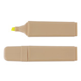A recycled highlighter in a beige casing, featuring a yellow highlighting tip and a matching cap.