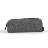 A gray felt utility case with a zipper and branding on the side.