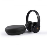 Equinox ANC headphones in a sleek black design next to a round, black carrying case.
