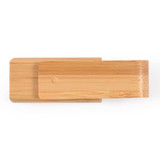 A bamboo USB flash drive with a smooth, natural finish and a simple design, featuring a logo.