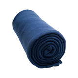 A rolled-up Polar Blanket in a deep navy color, designed for leisure and outdoor use.
