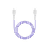 A purple 100W fast charging cable with white connectors at both ends, featuring a textured grip design.