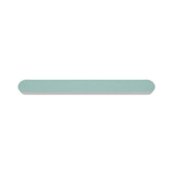A double-sided polished nail file in light green with rounded edges. It has a simple design and features a logo.