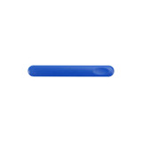 A blue nail file with a smooth surface and a rounded end, featuring a logo.