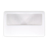 A credit card magnifier with a clear lens and a sleek white frame.
