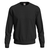 A black men's sweatshirt with a round neck and long sleeves, featuring a logo on the label.