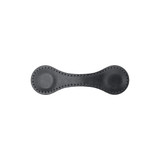 A black PU leather magnetic bookmark featuring a smooth surface and stitched edges. It has a simple, curved design.