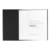 A Mela Apple Leather Refillable Journal with a black cover, featuring a white interior for notes and a branding logo.