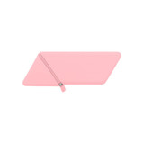 A pink silicone pen holder featuring a zipper closure and a smooth, sleek design. It has a branding logo on it.