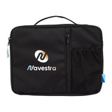 A black organiser case with a front zip pocket and a branding logo on the front. It features a top handle for easy carrying.