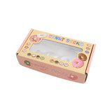 A medium gift box featuring a rectangular window, decorated with colourful donut graphics and branding.