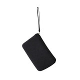 A black neoprene cosmetic bag with a handle and a zipper closure, featuring a simple design.