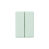 A pale green folding pill box with seven compartments and a small logo on the surface.