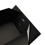 A small black gift box with a ribbon and an interior design pattern, featuring openings for easy access.