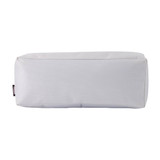 A white utility case with a rectangular shape, featuring a logo on one side.