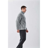 A grey Men's Bergen Sherpa Fleece Jacket with a zippered chest pocket, featuring branding on the side.