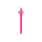 A pink pen featuring a cute elephant topper. The pen has a logo on its body.